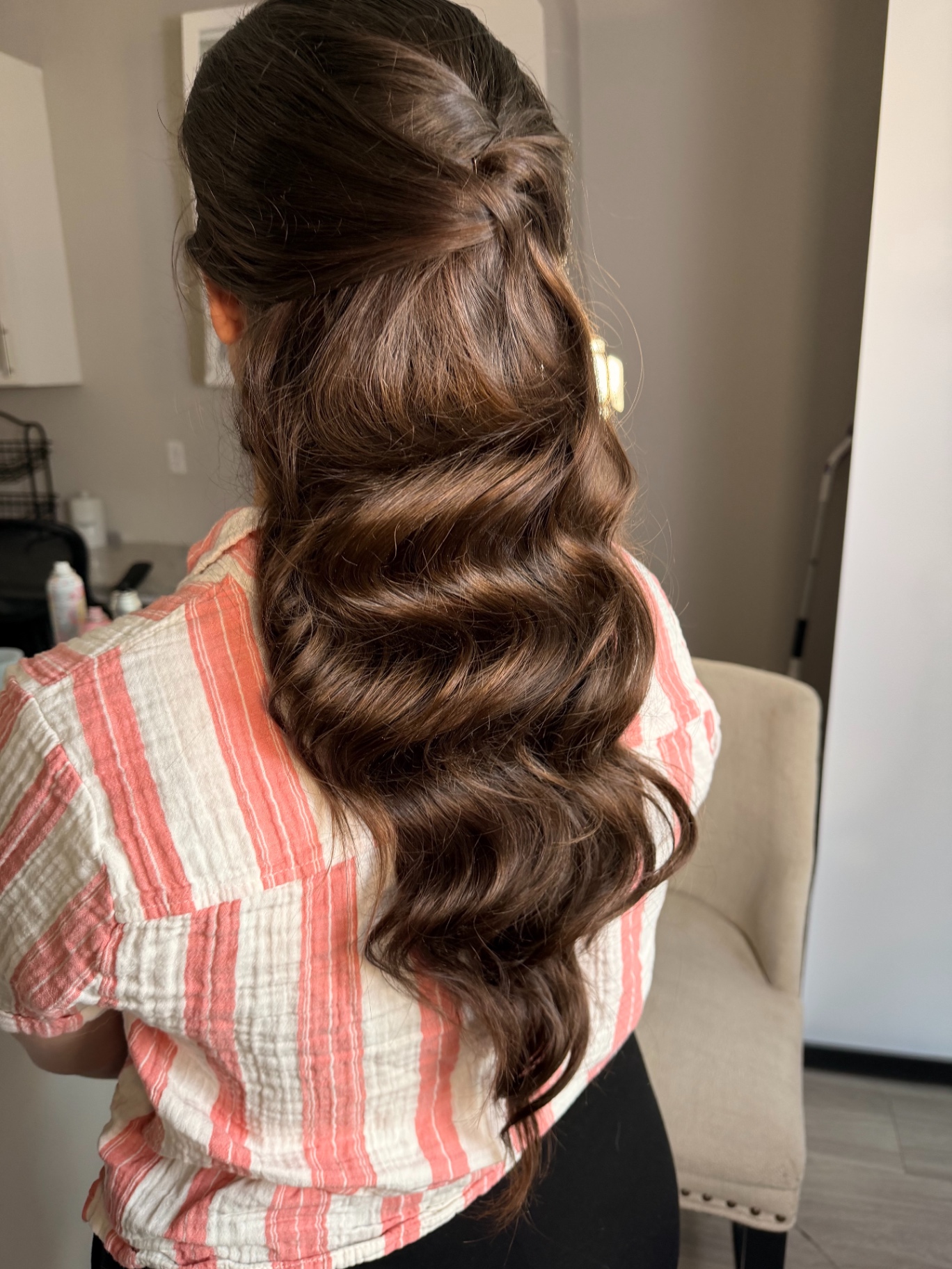 Hollywood waves half-up styling
