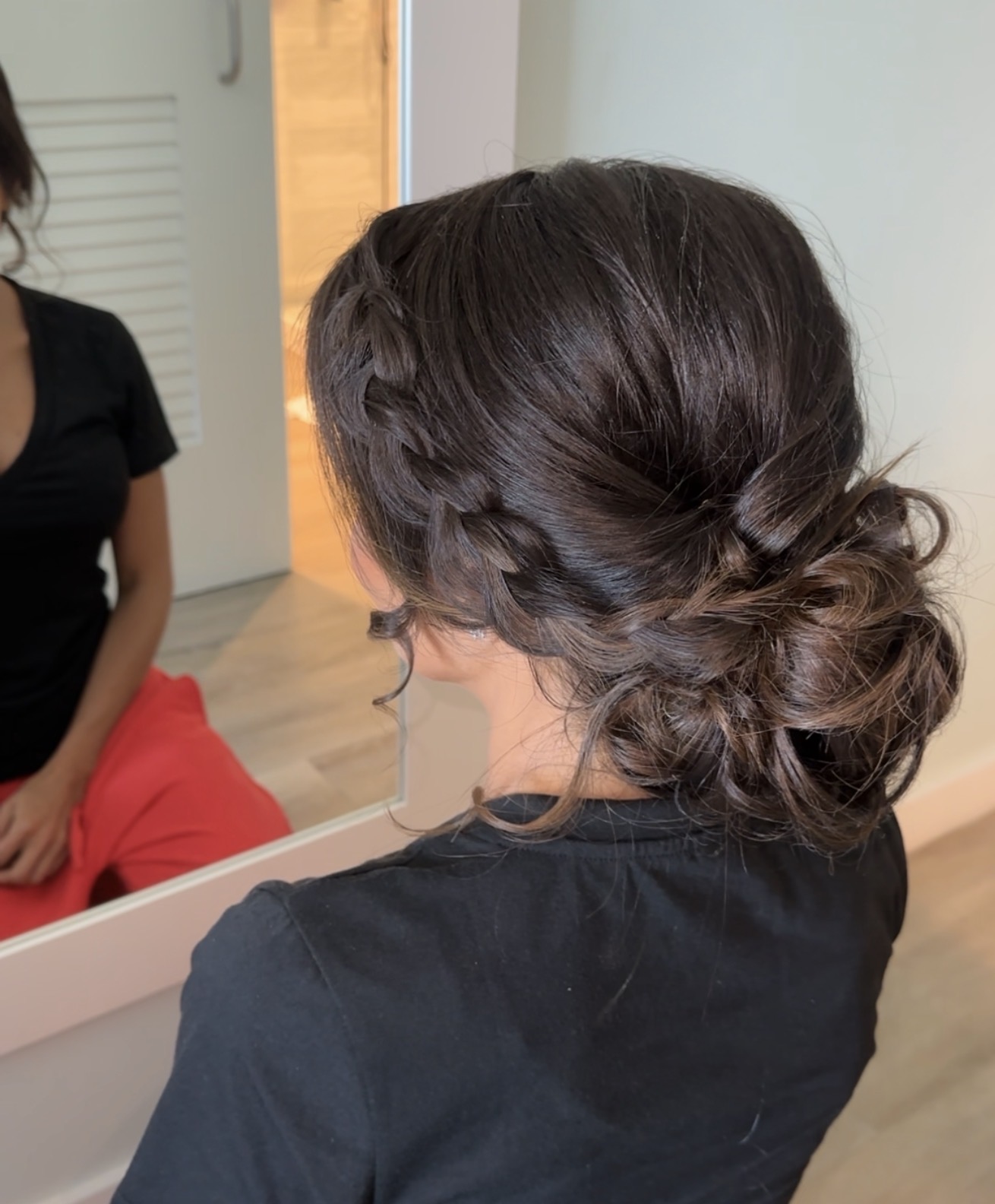 Braided low bun bridal updo