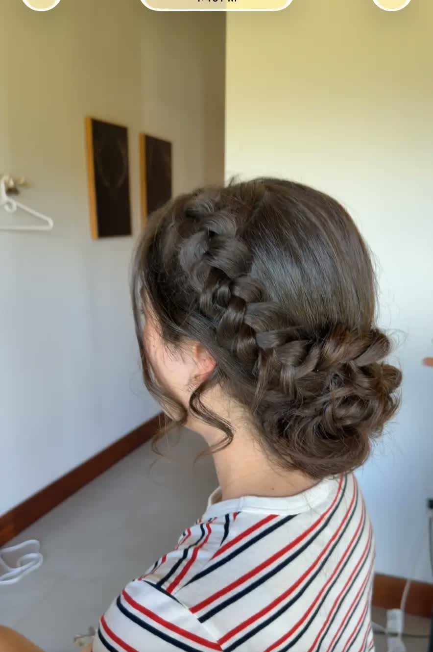 Braided textured low bun updo